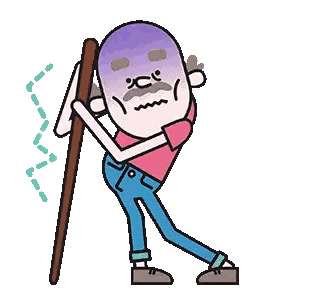 Man Holding Cane with Purple Head