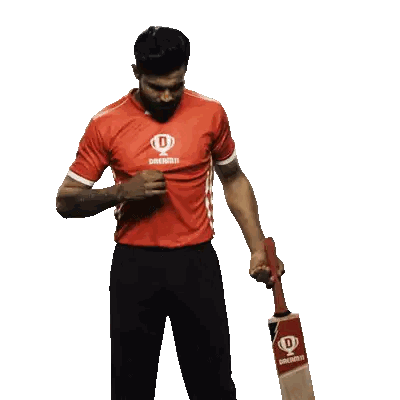 Man Holding Cricket Bat Red Shirt D