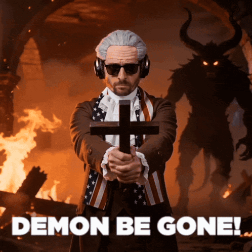 Man Holding Cross Saying Demon Be Gone