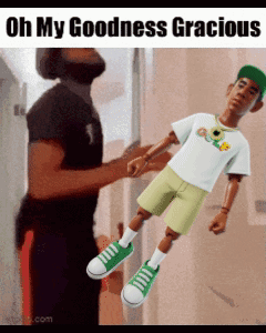 Man Holding Doll Saying Oh My Goodness Gracious