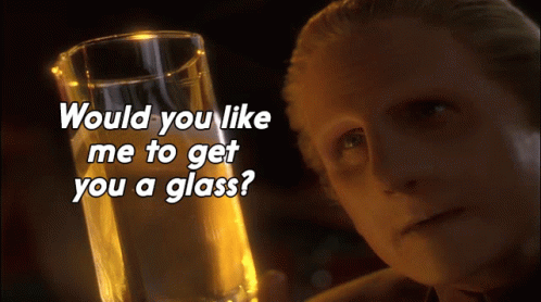 Man Holding Glass Saying Would You Like Me To Get You A Glass