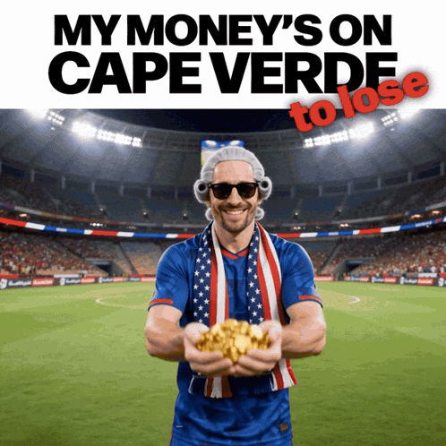 Man Holding Gold In Soccer Field My Money's On Cape Verde To Lose GIF