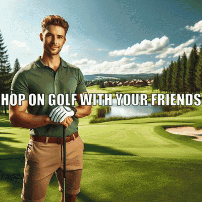 Man Holding Golf Club Hop On Golf GIF