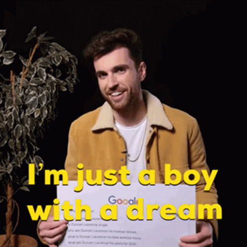 Man Holding Google Sign Saying I'm Just A Boy With A Dream GIF