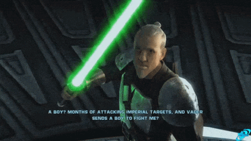 Man Holding Green Lightsaber