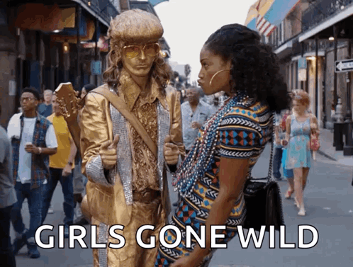 Man Holding Guitar Statue Woman Girls Gone Wild GIF
