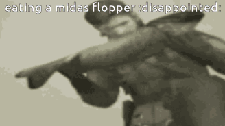 Man Holding Gun Eating Midas Flipper Disappointed