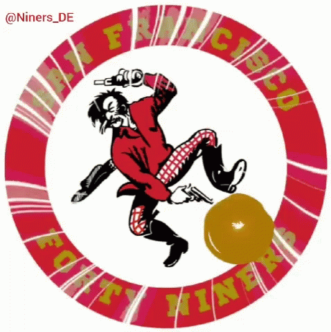 Man Holding Gun In Circle Saying Forty Niners GIF
