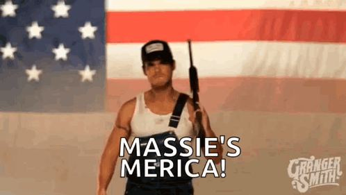 Man Holding Gun in Front of American Flag