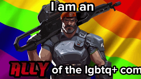 Man Holding Gun Saying Ally Of The LGBTQ+ Community GIF