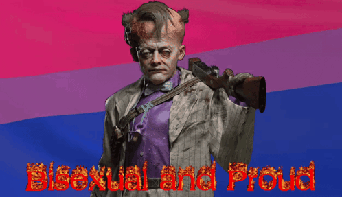 Man Holding Gun with Bisexual and Proud in Red