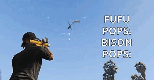 Man Holding Gun With Fufu Pops Bison Pops Text GIF