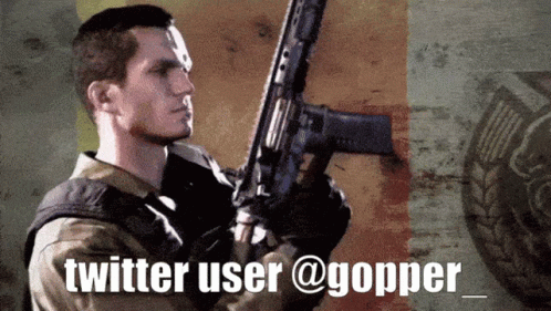 Man Holding Gun With @Gopper GIF