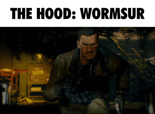 Man Holding Gun With Words The Hood Wormsur