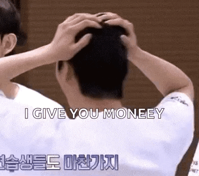 Man Holding Head Saying I Give You Money