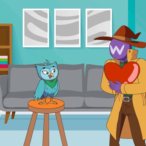 Man Holding Heart With W on Head