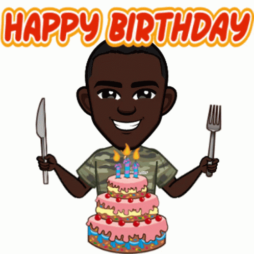 Man Holding Knife And Fork With Birthday Cake GIF