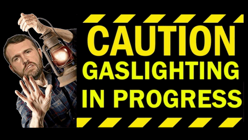 Man Holding Lantern With Caution Gaslighting in Progress