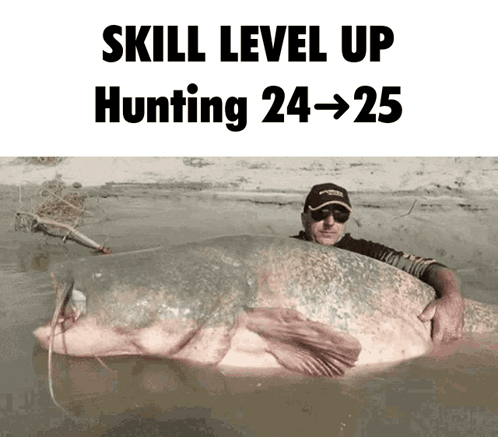 Man Holding Large Fish Skill Level Up