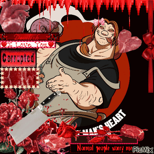 Man Holding Large Knife Saying Man's Heart