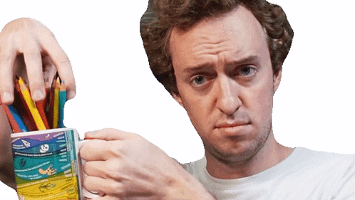 Man Holding Lots Of Coloring Pencil GIF