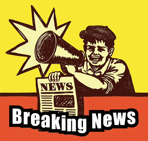 Man Holding Megaphone And Newspaper Saying Breaking News GIF
