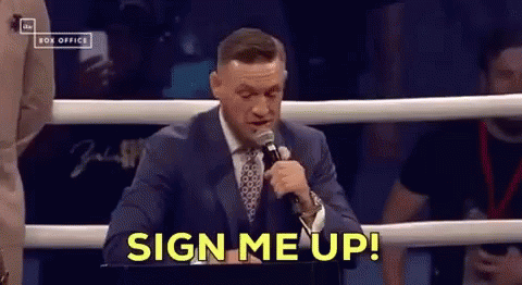 Man Holding Mic Sign Me Up Boxing Ring GIF