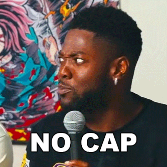 Man Holding Microphone in Front of Painting Saying No Cap
