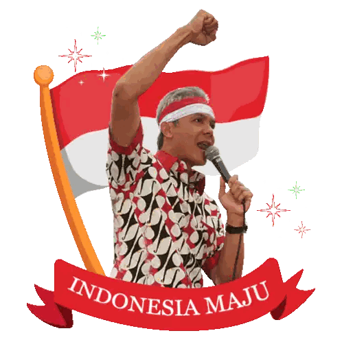 Man Holding Microphone with Indonesia Maju Banner