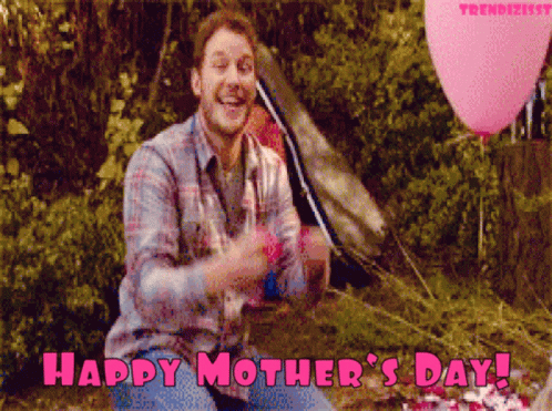 Man Holding Pink Happy Mother's Day Balloon