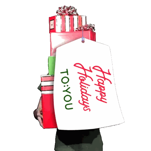 Man Holding Presents and Happy Holidays Tag