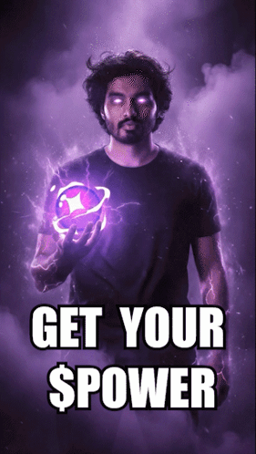 Man Holding Purple Ball Saying Get Your Power