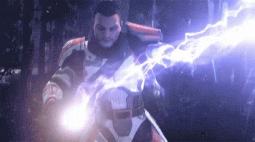 Man Holding Purple Lightning Bolt