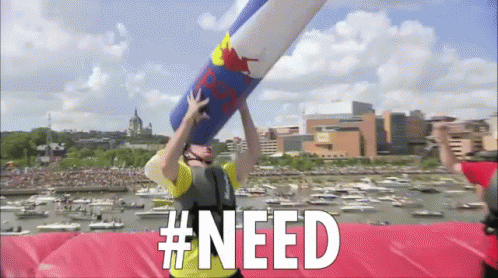 Man Holding Red Bull Bottle On Head #Need GIF