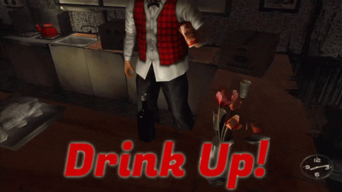 Man Holding Red Bull Saying Drink Up