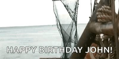 Man Holding Rope In Front Of Boat Says Happy Birthday John GIF