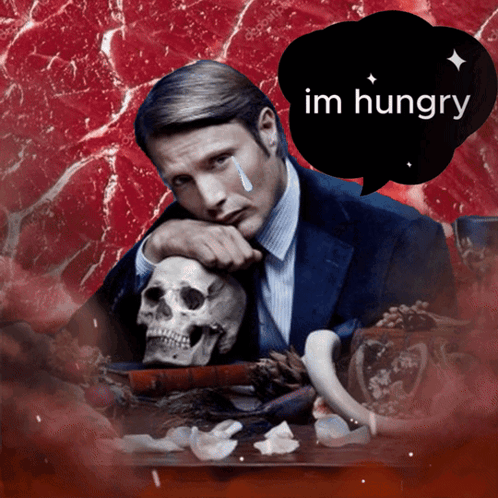 Man Holding Skull With Hungry Speech Bubble
