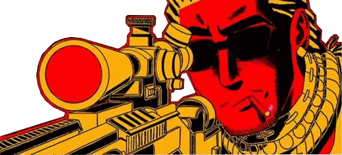 Man Holding Sniper Rifle with Red Face