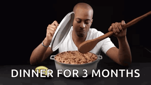 Man Holding Spoon Over Pot Dinner for 3 Months