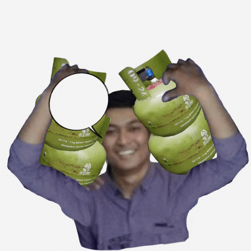 Man Holding Stack Of Green Gas Cylinders Saying Gas Keunlah GIF
