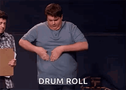Man Holding Stomach, Clipboard Man Saying Drum Roll