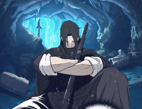 Man Holding Sword in Dark Cave