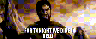 Man Holding Sword Saying For Tonight We Dine In Hell