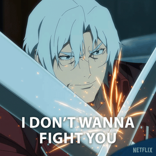 Man Holding Sword Saying I Don't Wanna Fight You