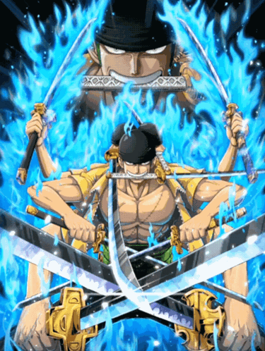 Man Holding Sword With Flame Behind GIF