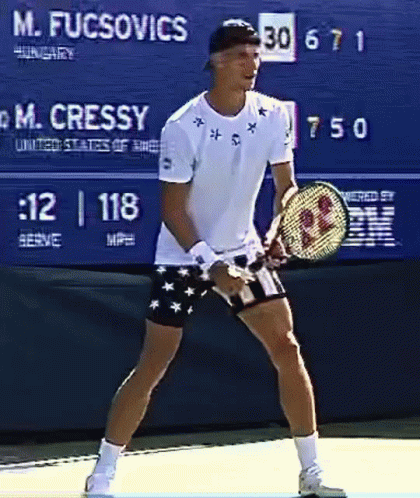 Man Holding Tennis Racquet By Scoreboard M. Fucsovics GIF