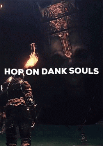 Man Holding Torch Before Large Skull Hop on Dank Souls