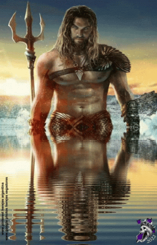 Man Holding Trident Standing In Water GIF