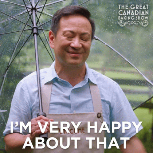 Man Holding Umbrella Saying I'm Very Happy About That GIF