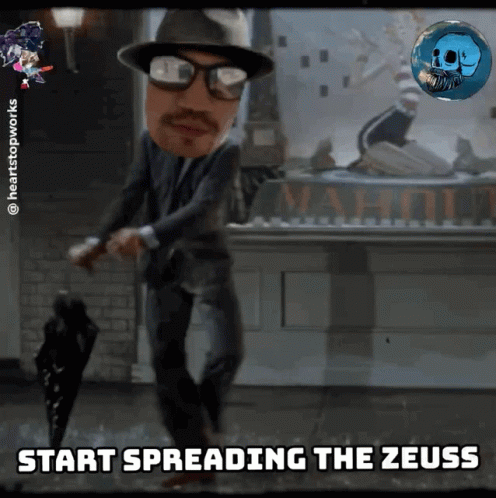 Man Holding Umbrella Saying Start Spreading the Zeuss